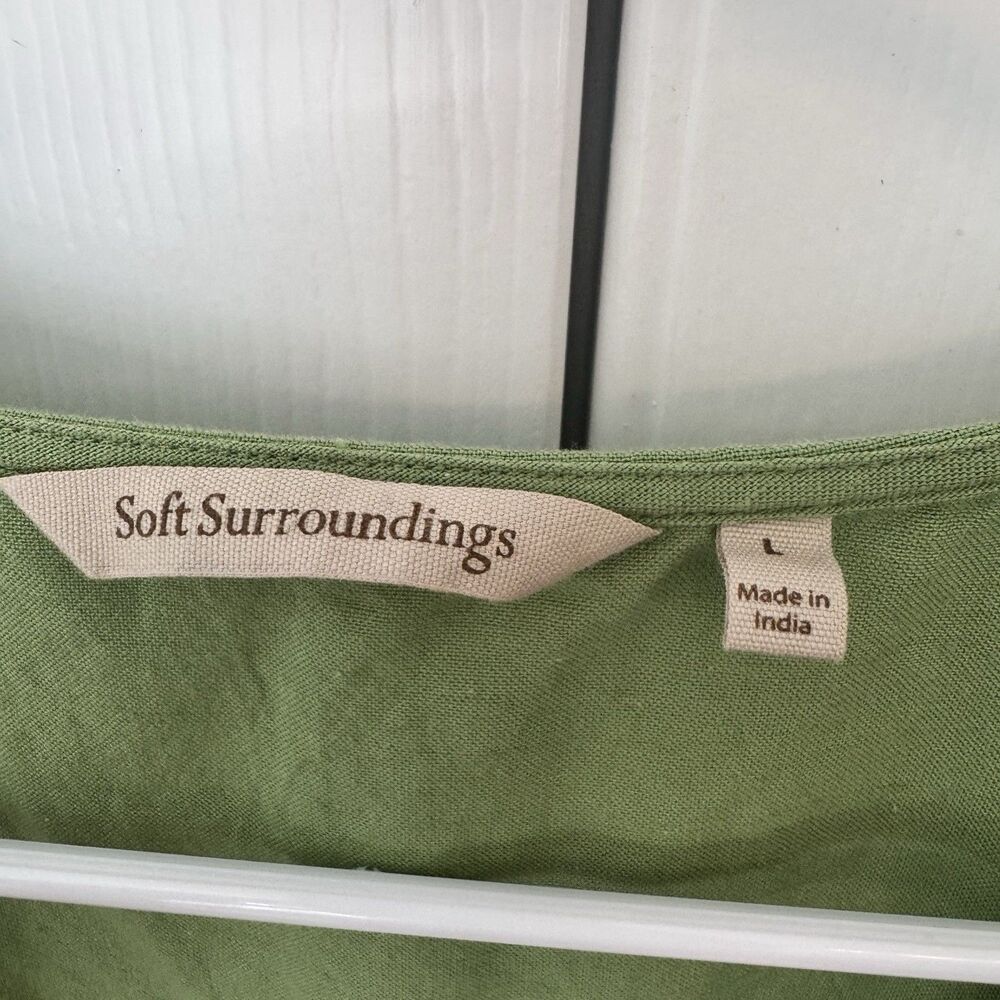 Soft Surroundings Ellison Linen Blend Green Embroidered Maxi Dress Women's L - Picture 5 of 7